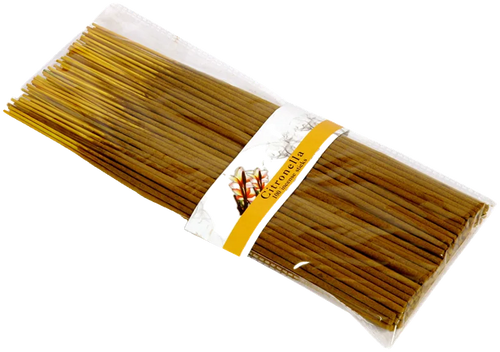 A sealed pack of one hundred amber citronella incense sticks