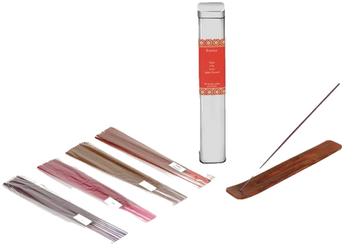 Everything inside the Exotica tube: four sleeves of sticks and a wooden holder