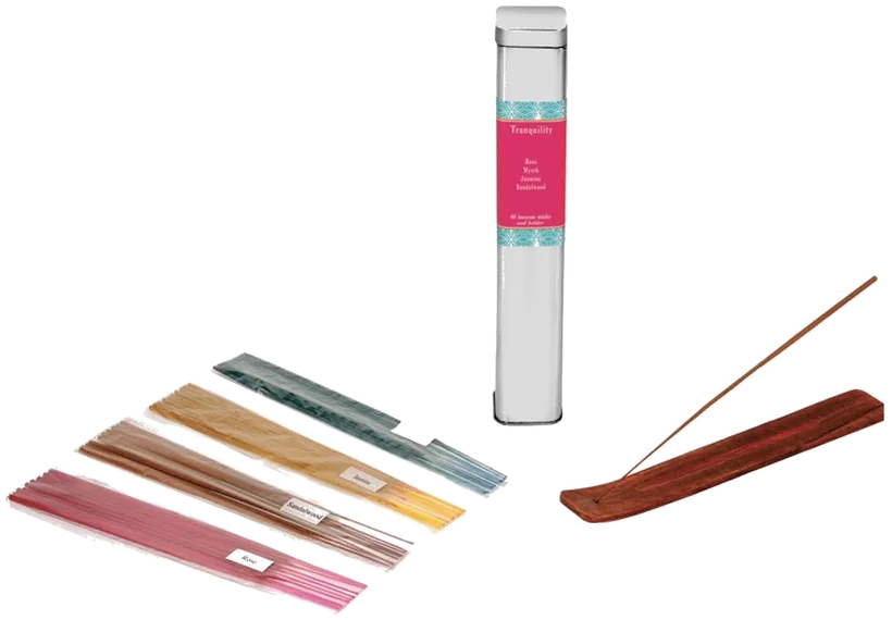 Everything inside the Tranquility tube: four sleeves of sticks and a wooden holder
